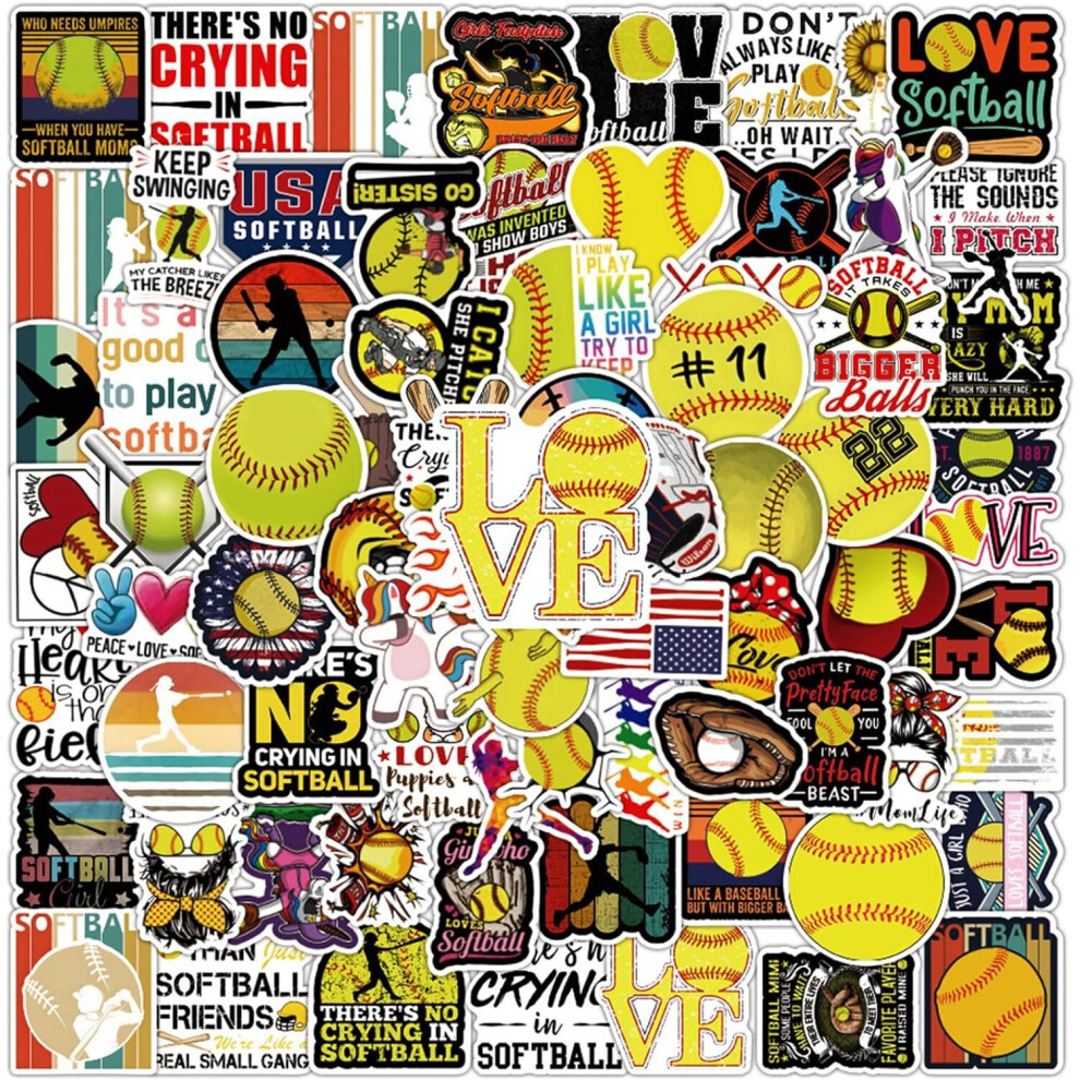 100PCS Softball Accessories Gifts,Softball Gifts for Girls/Boys,Softball Stuff,Girls/Boys Softball Gifts,Helmet Award Decals
