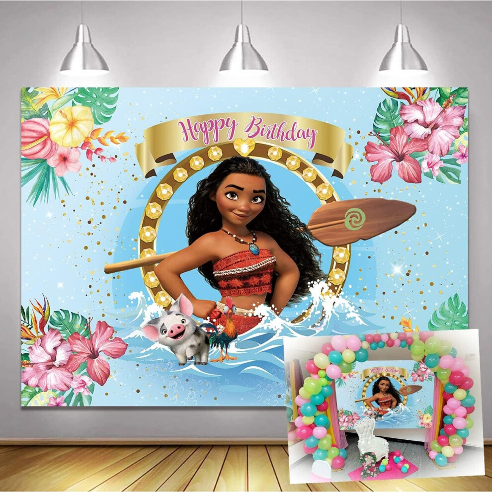 Summer Beach Baby Moana Theme Backdrops Flowers Water Girls 1St Birthday Party Background Baby Shower Moana(7X5ft) Pink/Blue 7770197688673