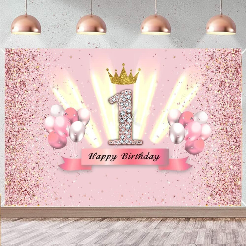 7X5ft Girl First Birthday Party Backdrops 1St Happy Birthday Photography Background One Years Old Backdrop Baby Shower Party Pink 7770197688437