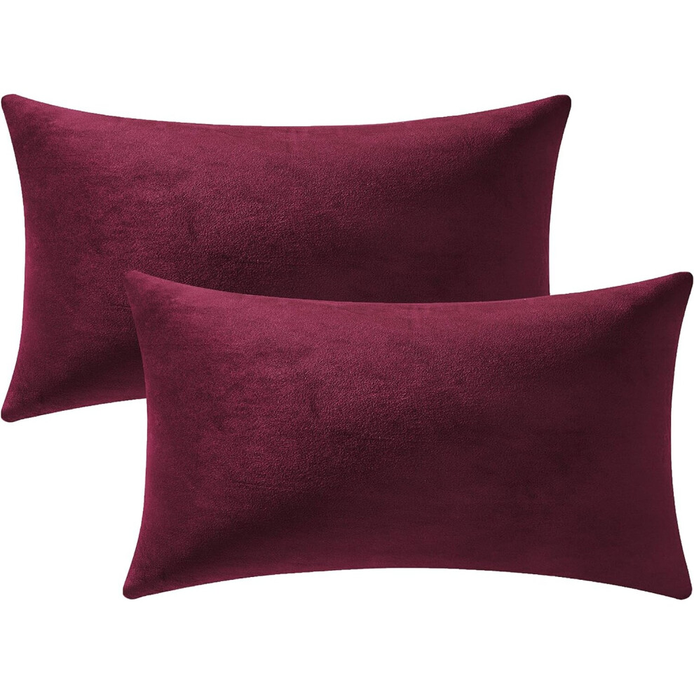 Throw Pillow Covers 12x20 Burgundy: 2 Pack Cozy Soft Velvet Rectangular Decorative Pillow Cases for Farmhouse Home Decor, IFENG-image-OPC-PCCVXC8-NEW