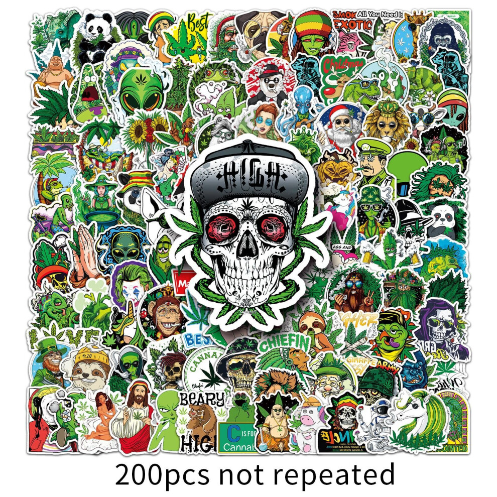 200 pieces of "Creative Trend Green Style" graffiti vinyl waterproof stickers for laptops, mobile phones, skateboards, luggage, water bottles