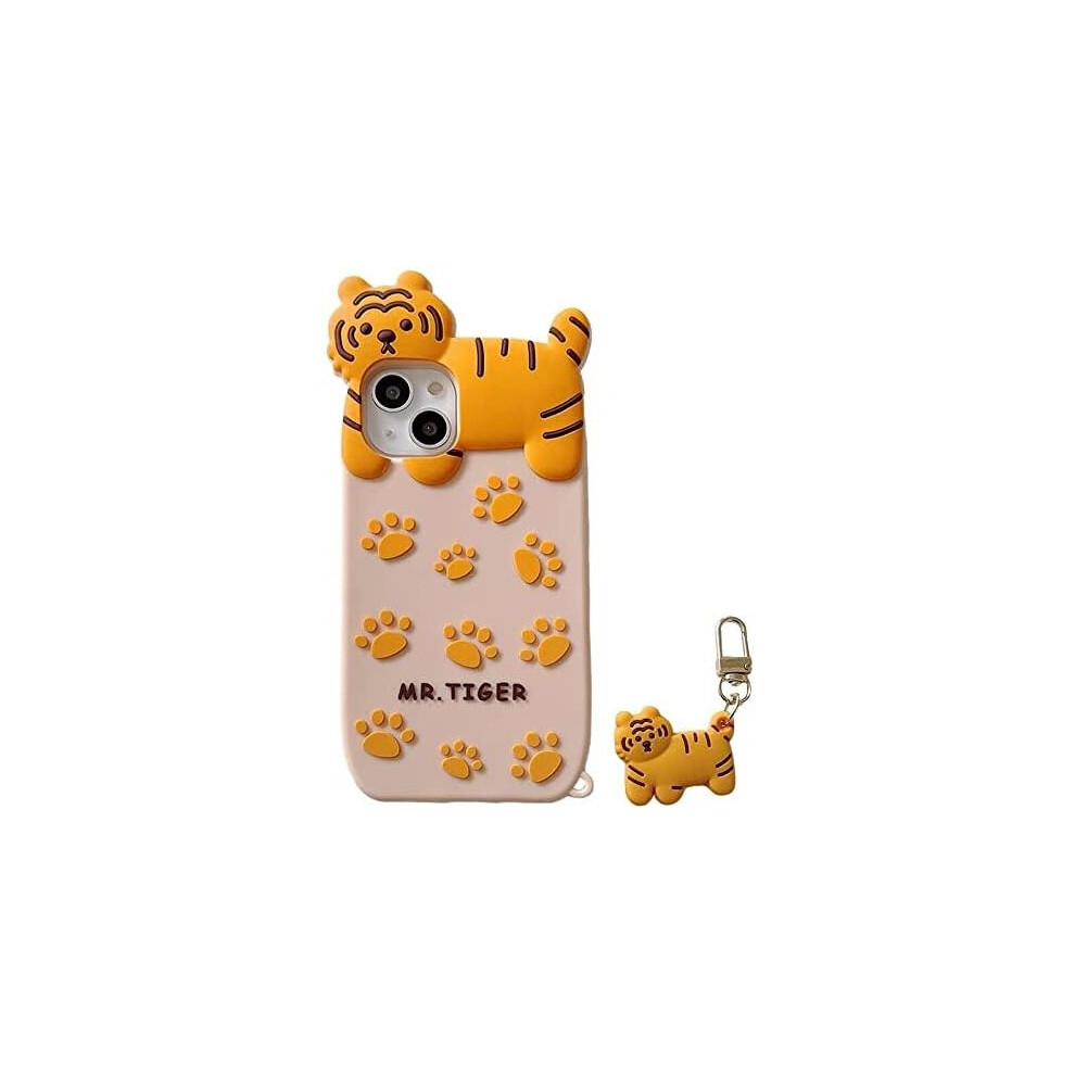 Ultra Thick Soft Silicone Case With For Apple 3D Cartoon Color Cute Lovely Fun Adorable Kawaii Kids Girls Boys (Tiger With Charm, For Iphone 13) 7770197701129