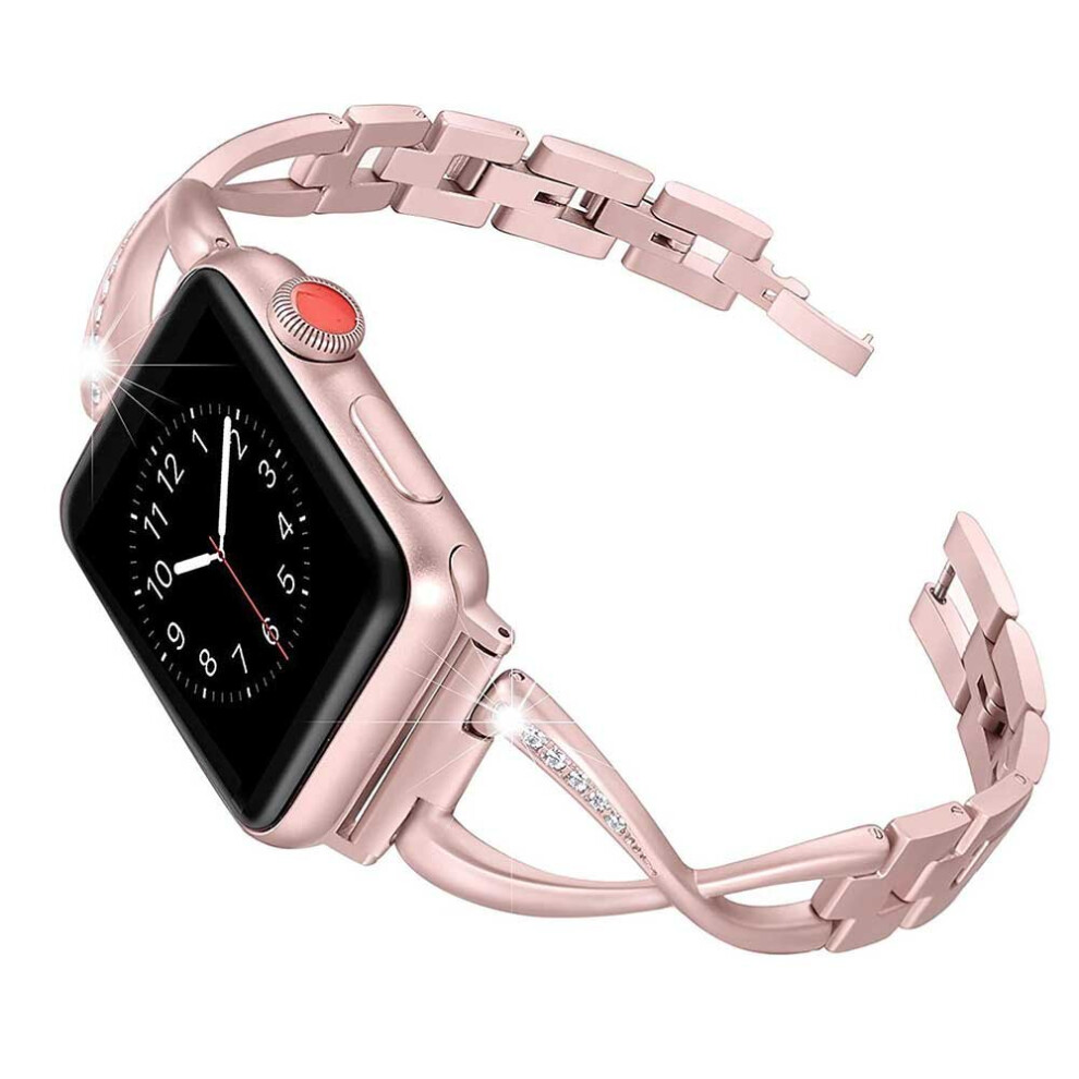 Band Compatible For Apple Watch Bands 38Mm 42Mm Iwatch Bands For Women Jewelry Metal Wristband Strap-42Mm Rose Pink 7770197698290