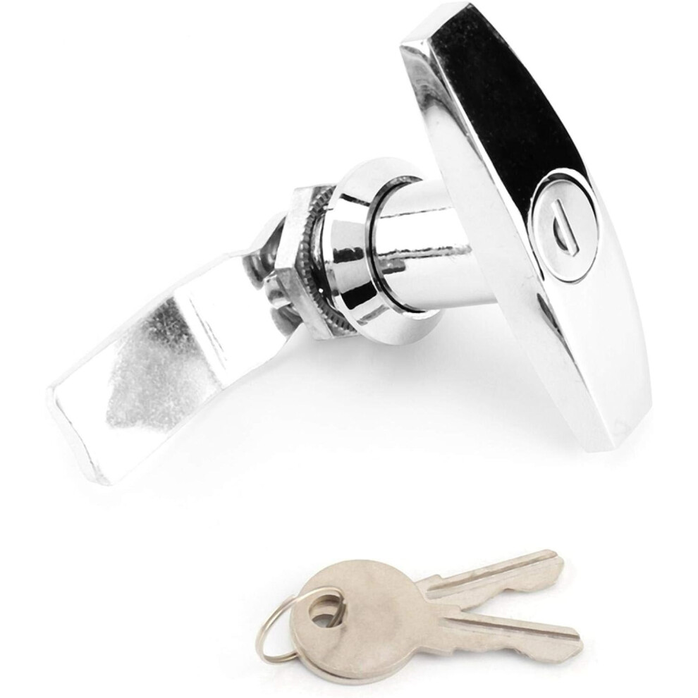 Handle Lock, Rear Mount T Handle Lock Tool Box Garage Door Lock With Keys For Trailer Caravan Awning (Glossy Chrome) 7770197694278