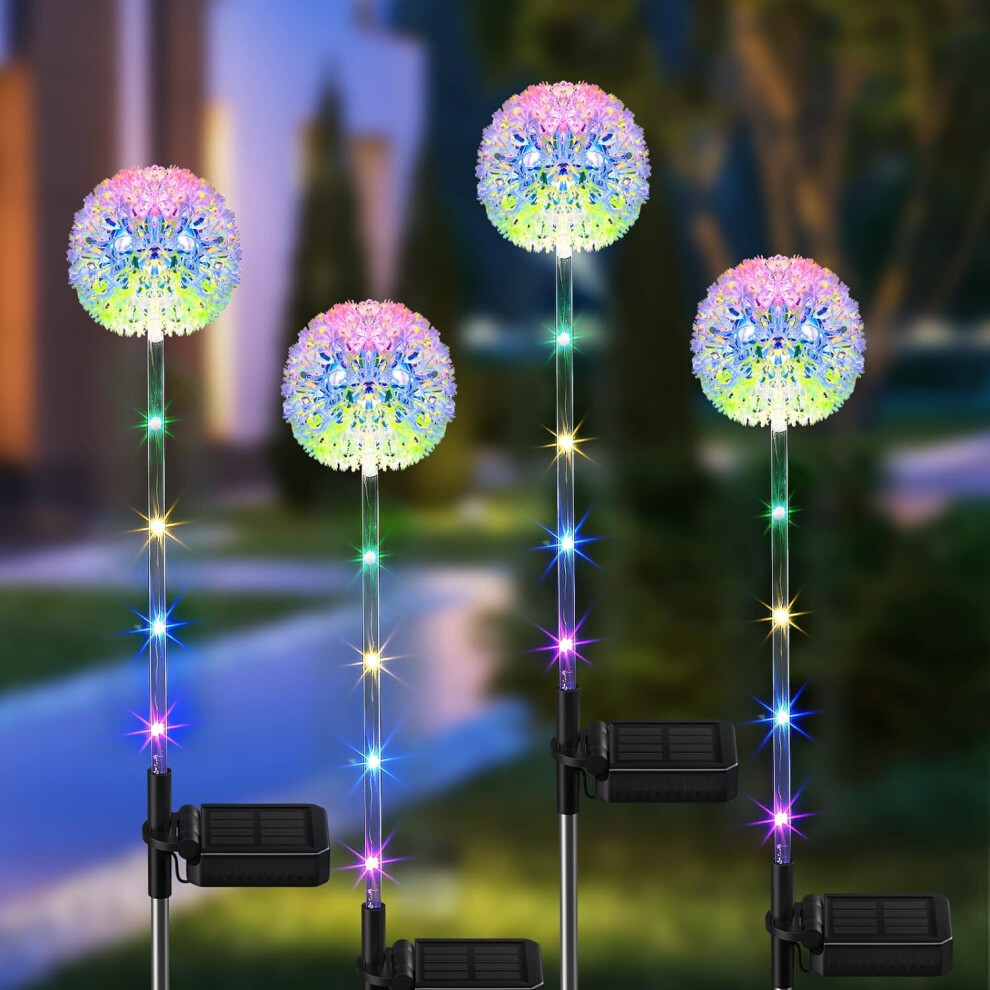4PCS Dandelion Solar Outdoor Lights Decorative with Colorful String Lights,Upgraded Waterproof Solar Garden Decor for Yard,Patio,Landscape Decoration