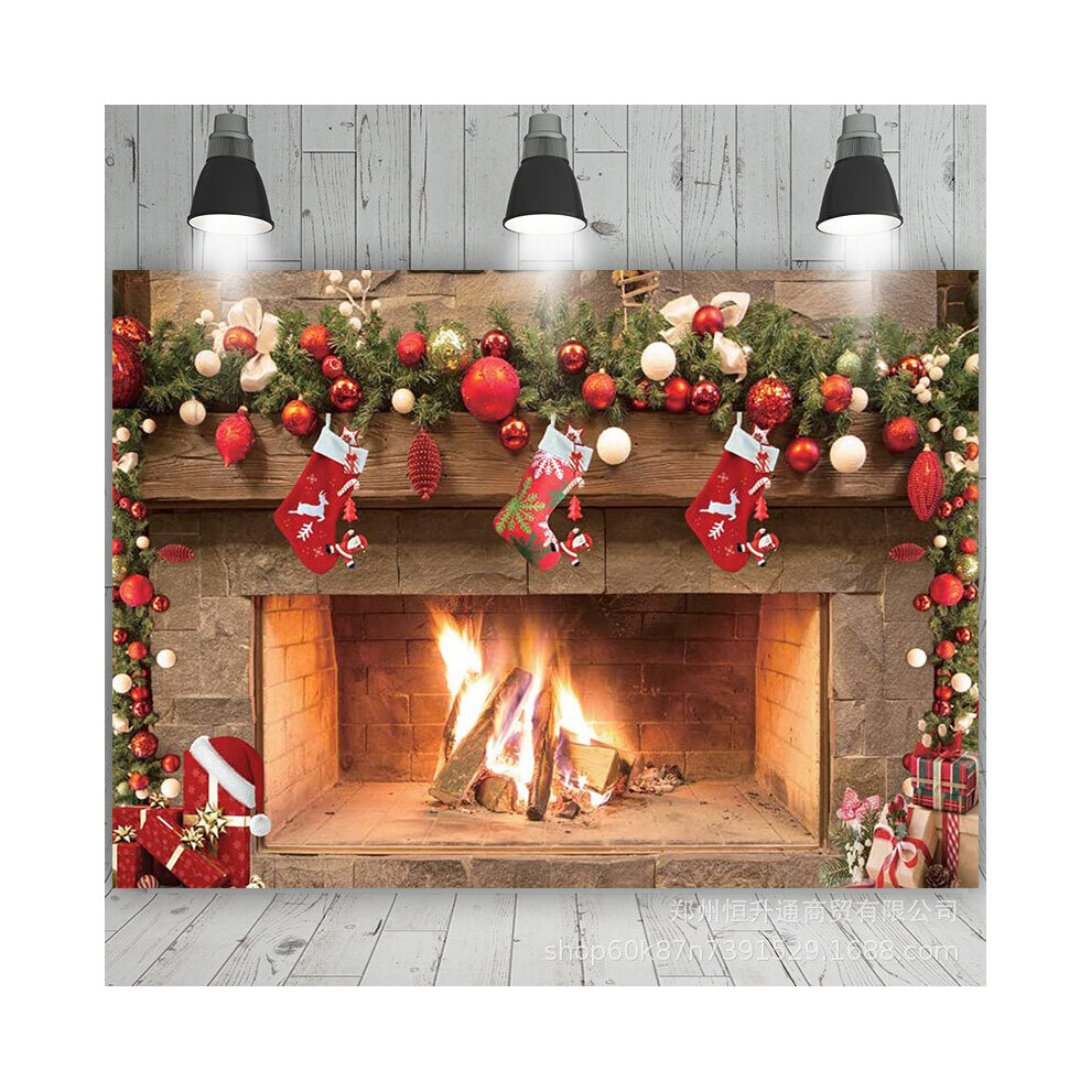 6X4ft Christmas Fireplace Theme Backdrop Merry Christmas Eve Photo Studio Backdrop 7770197689021