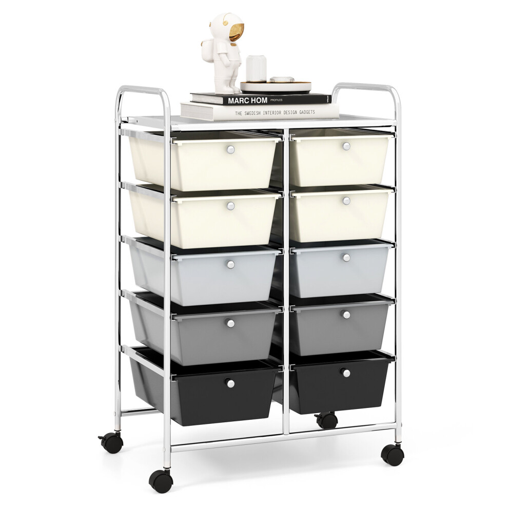 10-Drawer Storage Trolley Rolling Cart with Handle Sturdy Metal Framed