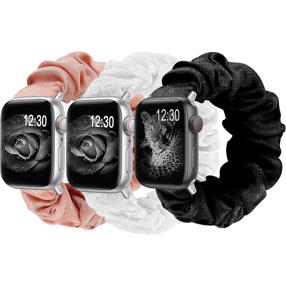 3 Packs Compatible with Apple Watch Band Scrunchies 38mm Cloth Soft Pattern Printed Fabric-Small size 38/40mm - Silver connector-image-OPC-PCCVY66-NEW