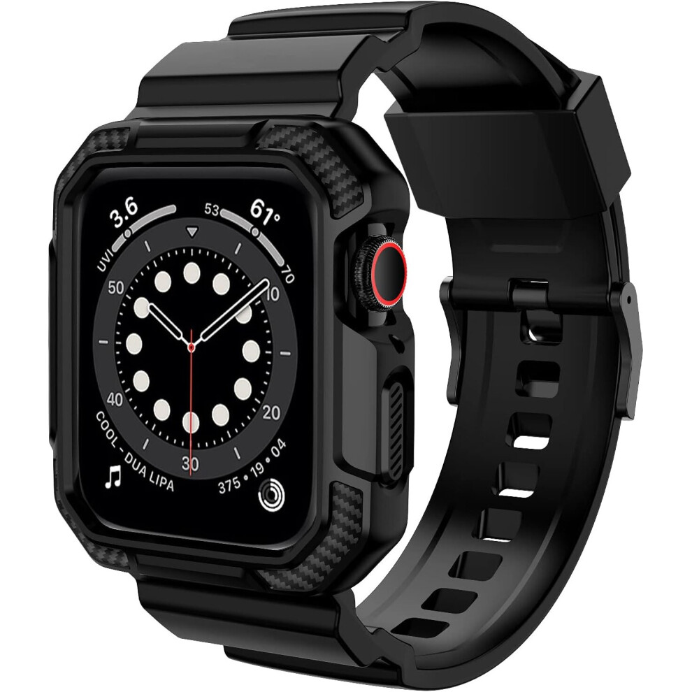 Compatible With Apple Watch Band 45Mm 44Mm 42Mm With Case, Shockproof Rugged Band Strap-( 42-44Mm) Black 7770197698535