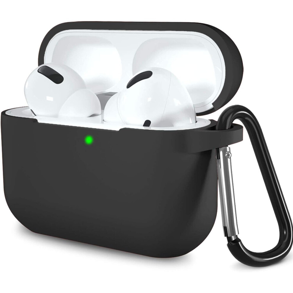 Airpods Pro Case, Full Protective Shockproof Washable Silicone Cover Case For Airpods Pro Supports Wireless Charging With Carabiner Black 7770197701600
