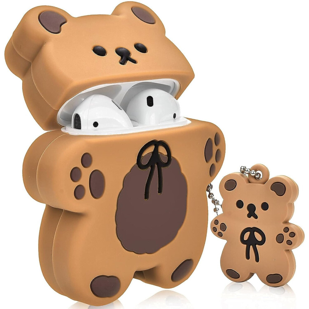 Bear Keychain Cartoon Biscuit Bear Design Full Protective Silicone Cover Compatiable With Airpod 2&1 Case For Kids And Womens (Dark ) Brown 7770197701938