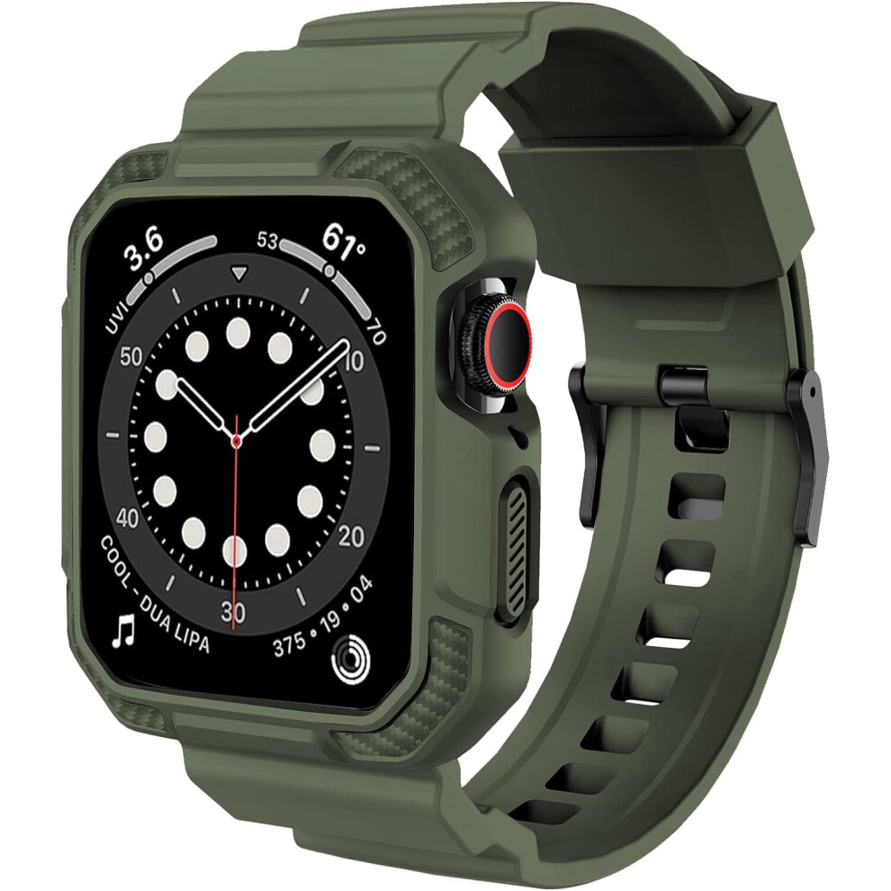 Compatible With Apple Watch Band 45Mm 44Mm 42Mm With Case, Shockproof Rugged Band Strap-(Army 42-44Mm) Green 7770197698542