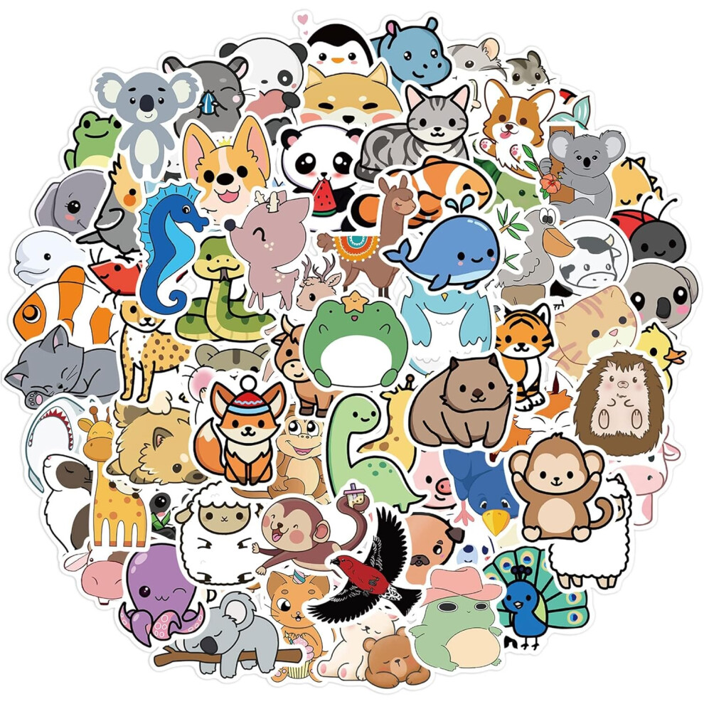Tianfu 100 Pieces Of Cute Kids Animal Stickers. Waterproof Vinyl Stickers - For Laptops, Water Bottles, Skateboards, Mobile Phones, Guitars, Teenagers