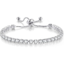 Tennis Bracelets for Women White Gold Plated Diamond Cubic ZirconiaClassic Adjustable Slider Bracelet Silver Fashion Jewelry Wedding Gift