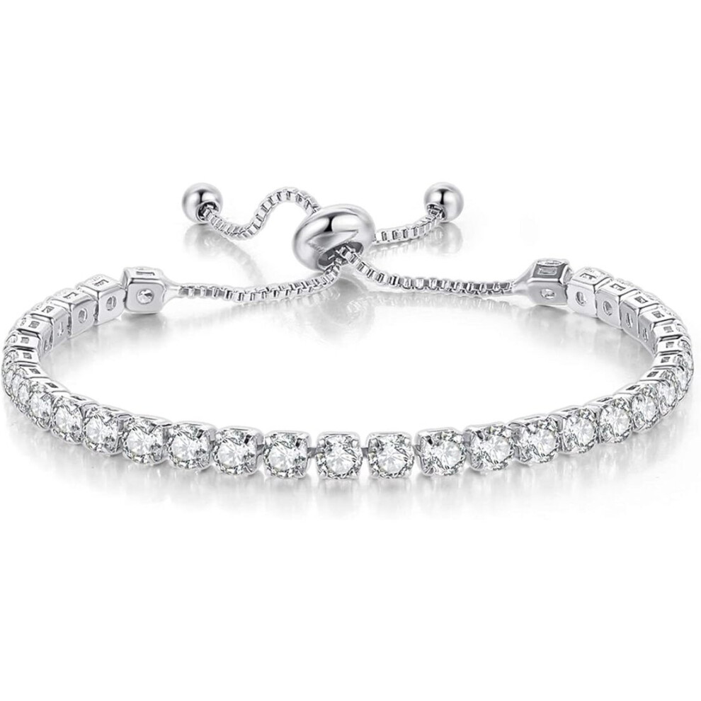 Tennis Bracelets for Women White Gold Plated Diamond Cubic ZirconiaClassic Adjustable Slider Bracelet Silver Fashion Jewelry Wedding Gift