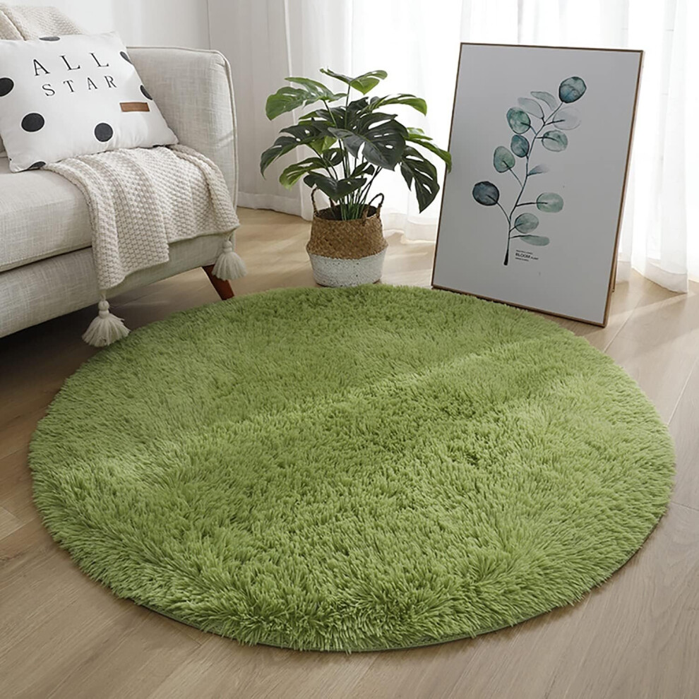 Round Rug, Modern Shaggy Area Rug, Bedroom Bedside Rug, Comfortable Soft Anti-Slip Shaggy Floor Mat, Fluffy Carpet,Green,60cm/24inch