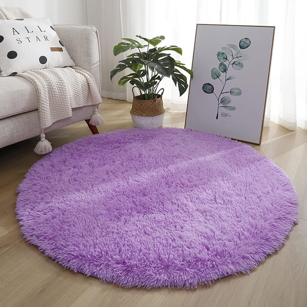 Round Rug, Modern Shaggy Area Rug, Bedroom Bedside Rug, Comfortable Soft Anti-Slip Shaggy Floor Mat, Fluffy Carpet,Purple,60cm/24inch