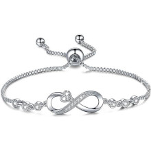 Infinity Love Heart Bracelet For Women - Gold Plated Brass, Adjustable Sliding, Zircon Inlay, Perfect Gift for Mom, Wife, Girlfriend, Daughter