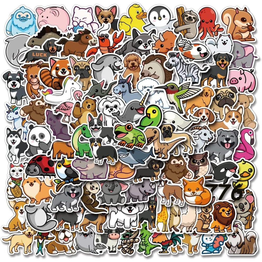 100Pcs Cute Animal Stickers,Vinyl Waterproof Stickers for Laptop,Bumper,Skateboard,Water Bottles,Computer,Phone Animal Stickers for Kids Teens