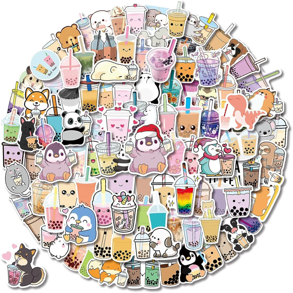100PCS Kawaii Bubble Tea Stickers,Drink Stickers, Vinyl Cute Tea Stickers Gifts,Asthetic Stickers,Water Bottle Sticker Pack for Teens Girls Kids