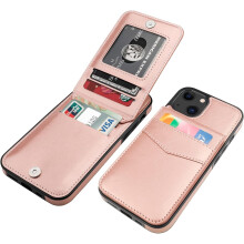 iPhone 13 Case Wallet with Credit Card Holder, Premium Leather Magnetic Clasp Kickstand Heavy Duty Protective Cover for iPhone 13(Rose Gold)