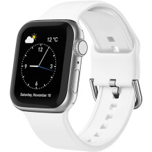 Sport Band Compatible with Apple Watch Bands 49mm 45mm 44mm 42mm, Soft Silicone Wristbands Replacement Strap with Classic Clasp for Women Men-White