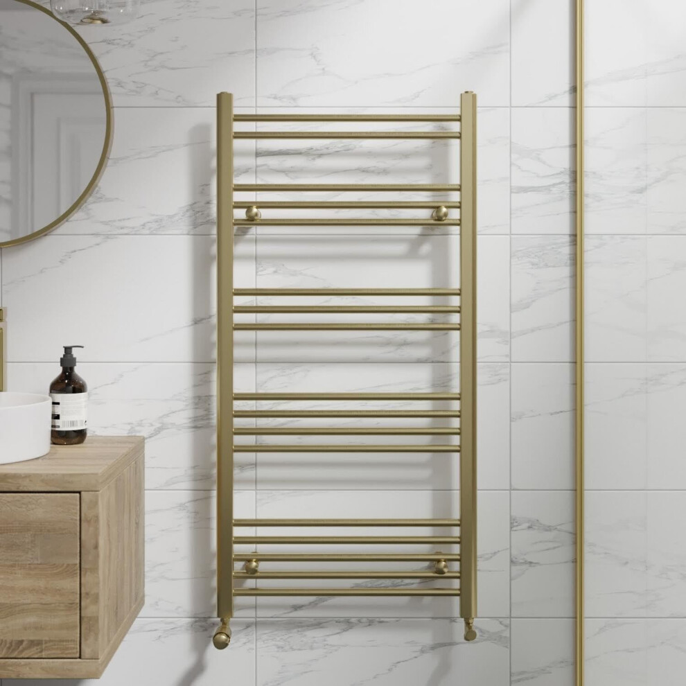 Duratherm Brushed Brass Heated Towel Rail 1200X600mm Flat - Pwladf1200600bb 5056696003059