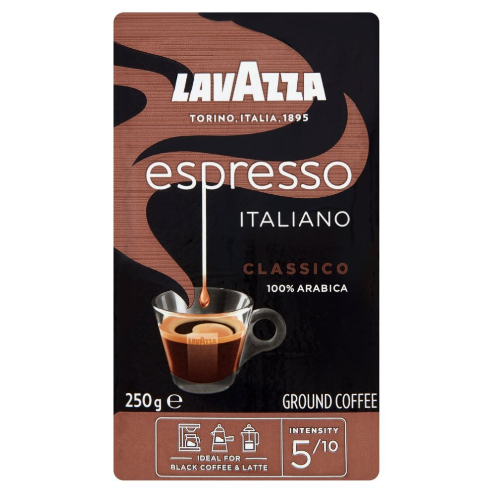 Lavazza Espresso Italiano Classico Ground Coffee 250G - 6 Pack, 100% Arabica, Light Roast, Aromatic & Velvety, Ideal For Black Coffee & Lattes