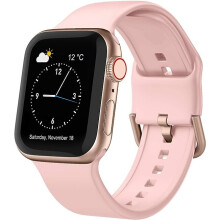 Sport Band Compatible with Apple Watch Bands 49mm 45mm 44mm 42mm, Soft Silicone Wristbands Replacement Strap with Classic Clasp for Women Men-Pink