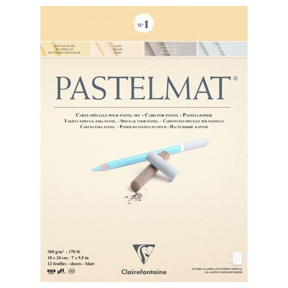 Clairefontaine PastelMat Pastel Card Pad No1, 360 g, 18 x 24 cm, 12 Sheets - Assorted Colours