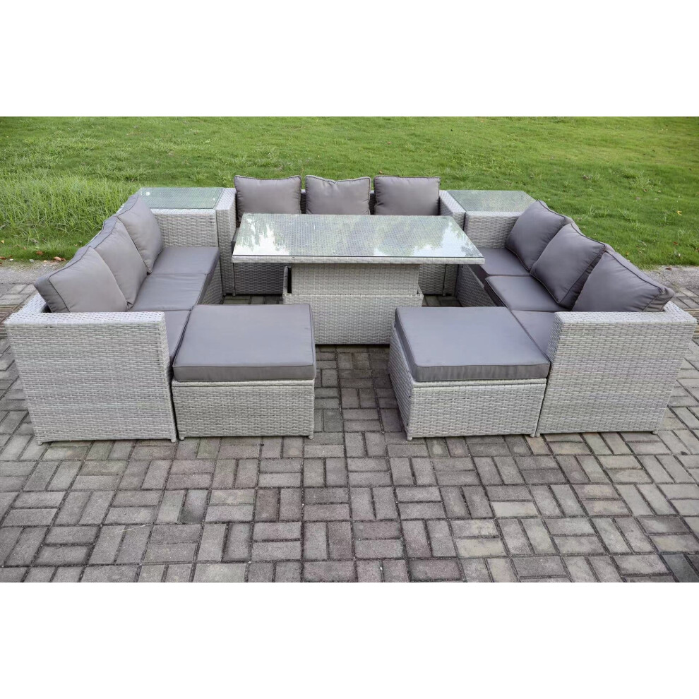 B&Q - 11 Seater Pe Rattan Garden Funiture Set Adjustable Rising Lifting Table Sofa Dining Set With 2 Side Tables - Image 4