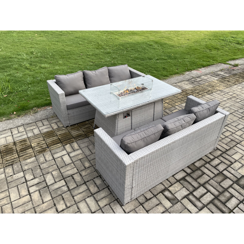 Fimous Outdoor Garden Dining Set With Gas Fire Pit Table And 2 Three-Seater Sofas, Light Grey. - Light Grey Mixed - Image 3