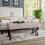 Living And Home (Beige) Mid Century Metal Upholstered Bench 2
