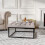 Living And Home (Beige) Square Linen Footstool with Metal Frame 1