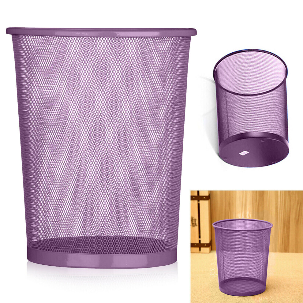 (Purple) Colourful Metal Mesh Waste Bin Rubbish Paper Net