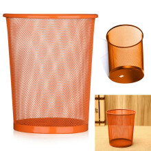 (Orange) Colourful Metal Mesh Waste Bin Rubbish Paper Net