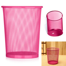(Pink) Colourful Metal Mesh Waste Bin Rubbish Paper Net