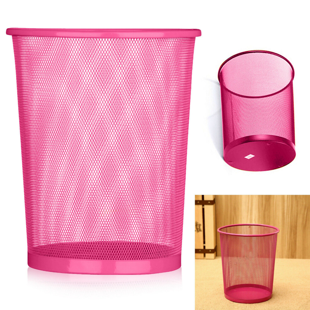 (Pink) Colourful Metal Mesh Waste Bin Rubbish Paper Net