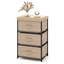 3-Tier Dresser Fabric Nightstand with 3 Drawers Metal Framed Organizer