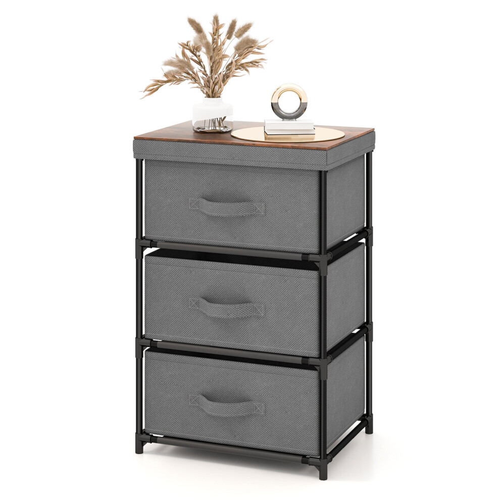 3-Tier Dresser Fabric Nightstand with 3 Drawers Metal Framed Organizer