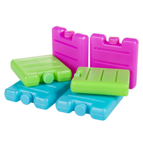 6-Pack Mini Freezer Blocks - Reusable Ice Packs for Lunch Boxes & Coolers (Food-Grade, Leakproof, 7.5x8x2 cm) - Blue/Green/Pink