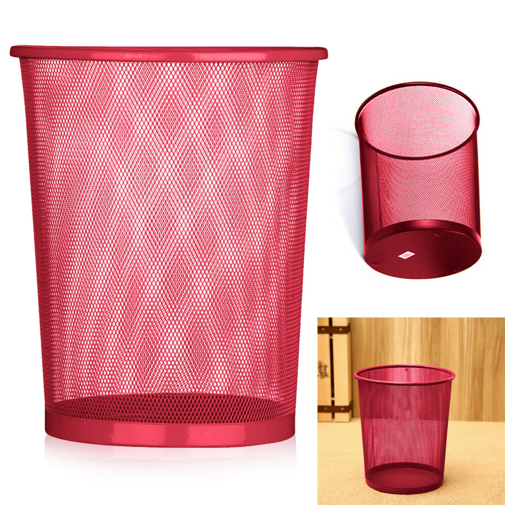 (Red) Colourful Metal Mesh Waste Bin Rubbish Paper Net