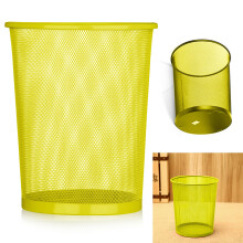 (Yellow) Colourful Metal Mesh Waste Bin Rubbish Paper Net