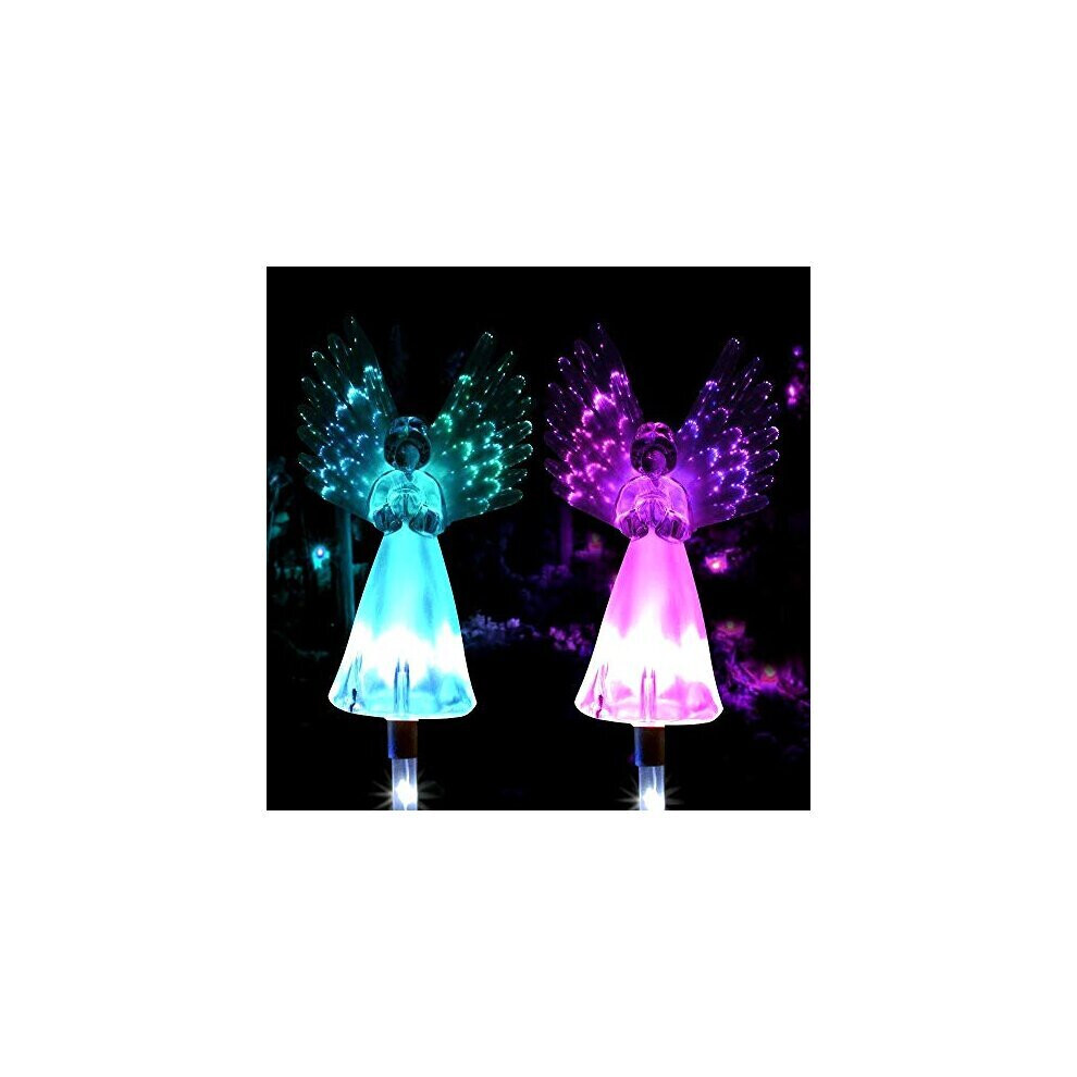 2Pack Garden Solar Lights Outdoor, Waterproof Solar Angel Stake Lights with Luminous Lamps Wings Multi-Color Changing LED Solar Lights for Outdoor