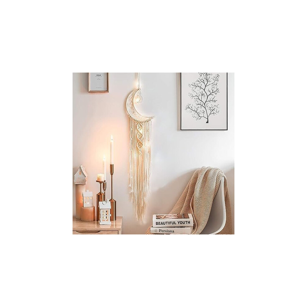 Koytoy Macrame Wall Hanging with LED Light Moon Dream Catcher Woven Tapestry Bohemian Home Wedding Party Craft Gifts Interior Holiday Decor Christmas