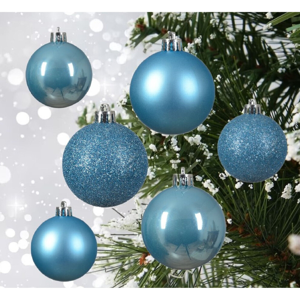 30 Sugar Blue Baubles Assorted Shatterproof Christmas Tree Decorations
