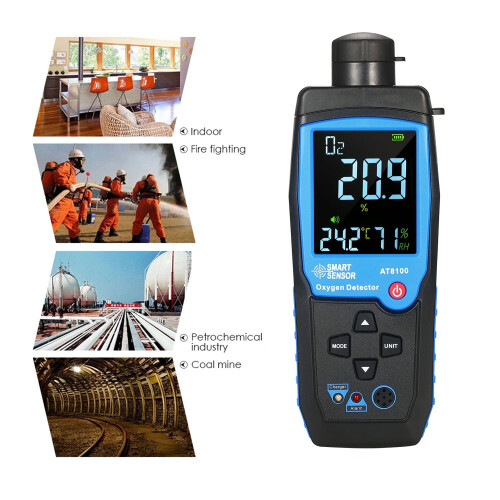 Handheld Digital Oxygen Detector USB Rechargeable O2 Sensor Tester Monitor LCD Display Adjustable Alarm 2