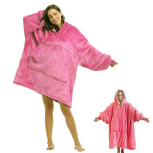 ( Pink) Fleece Hoodie Blanket Oversized Ultra Plush Sherpa Giant Big Hooded Sweatshirt