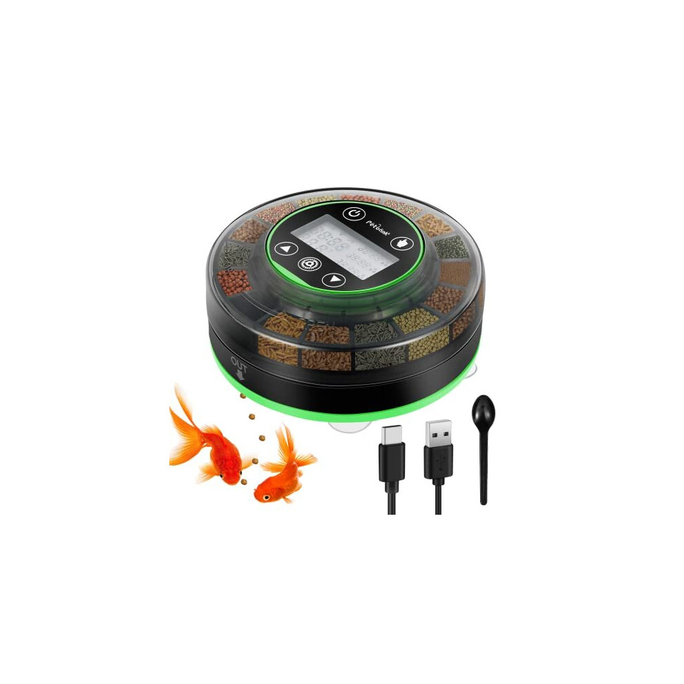 Petbank Petbank?Automatic Fish Feeder For Aquarium - Auto Food Dispenser With Timer - Rechargeable?Timer Feeder With Usb Cable & Lcd Display - Auto Fish