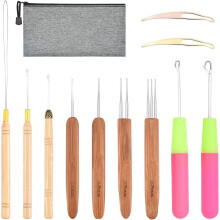 11 Pieces Dreadlocks Tools, Crochet Needles Braid Hair Extension, Bent Wood, Plastic Straight Hooks
